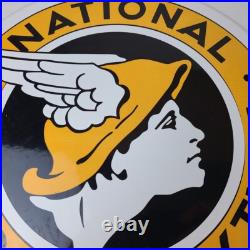 Vintage National Benzole Mixture Sign Gas Pump Service Station Porcelain Sign