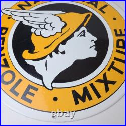 Vintage National Benzole Mixture Sign Gas Pump Service Station Porcelain Sign