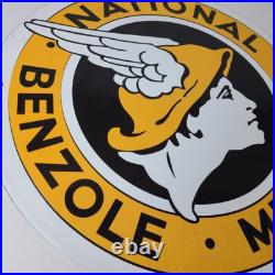 Vintage National Benzole Mixture Sign Gas Pump Service Station Porcelain Sign