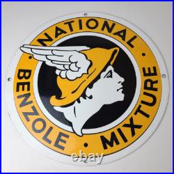 Vintage National Benzole Mixture Sign Gas Pump Service Station Porcelain Sign