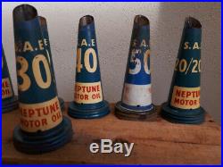 Vintage Neptune Motor Oil bottle top pourer (7 in total)