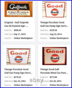 Vintage New Old Stock Good Gulf Gasoline Porcelain Metal Oil Advertising Sign