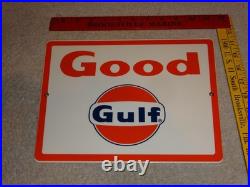 Vintage New Old Stock Good Gulf Gasoline Porcelain Metal Oil Advertising Sign