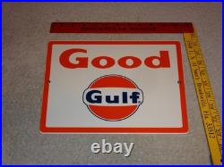 Vintage New Old Stock Good Gulf Gasoline Porcelain Metal Oil Advertising Sign Vintage New Old Stock Good Gulf Gasoline Porcelain Metal Oil Advertising Sign