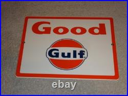 Vintage New Old Stock Good Gulf Gasoline Porcelain Metal Oil Advertising Sign