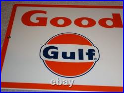 Vintage New Old Stock Good Gulf Gasoline Porcelain Metal Oil Advertising Sign