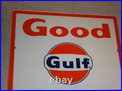 Vintage New Old Stock Good Gulf Gasoline Porcelain Metal Oil Advertising Sign