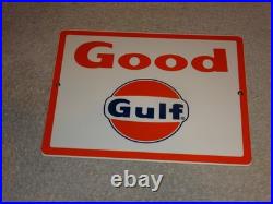 Vintage New Old Stock Good Gulf Gasoline Porcelain Metal Oil Advertising Sign