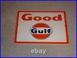 Vintage New Old Stock Good Gulf Gasoline Porcelain Metal Oil Advertising Sign
