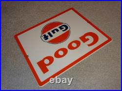 Vintage New Old Stock Good Gulf Gasoline Porcelain Metal Oil Advertising Sign