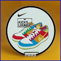Vintage Nike Kicks Shoes Gasoline Porcelain Service Station Pump Plate Sign