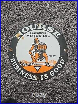 Vintage Nourse Oils Motor Oil Porcelain Gas Station Pump Sign