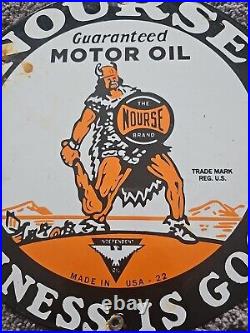 Vintage Nourse Oils Motor Oil Porcelain Gas Station Pump Sign