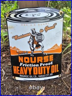 Vintage Nourse Oils Motor Oil Porcelain Gas Station Pump Sign Gasoline