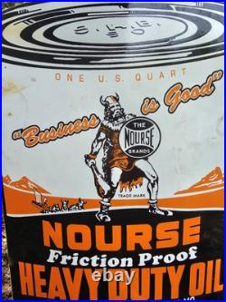 Vintage Nourse Oils Motor Oil Porcelain Gas Station Pump Sign Gasoline