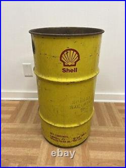 Vintage OIL BARREL Shell advertising metal trash garbage can drum waste old bin