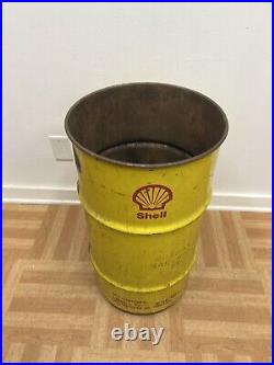 Vintage OIL BARREL Shell advertising metal trash garbage can drum waste old bin