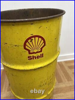 Vintage OIL BARREL Shell advertising metal trash garbage can drum waste old bin