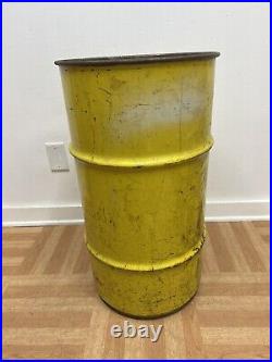 Vintage OIL BARREL Shell advertising metal trash garbage can drum waste old bin