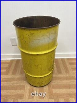 Vintage OIL BARREL Shell advertising metal trash garbage can drum waste old bin