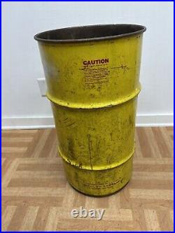 Vintage OIL BARREL Shell advertising metal trash garbage can drum waste old bin