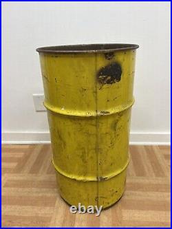 Vintage OIL BARREL Shell advertising metal trash garbage can drum waste old bin