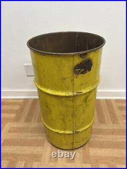 Vintage OIL BARREL Shell advertising metal trash garbage can drum waste old bin