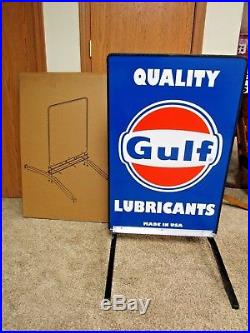 Vintage ORIGINAL NOS Gulf Lubricants Oil Double Sided Curbside Sign