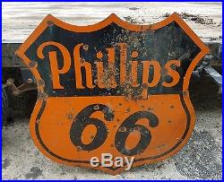 Vintage ORIGINAL Phillips 66 Porcelain Double Sided Sign Service Station Gas Oil