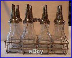 Vintage Oil Bottles with Masters metal spouts including carrier Set of 8