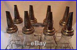 Vintage Oil Bottles with Masters metal spouts including carrier Set of 8