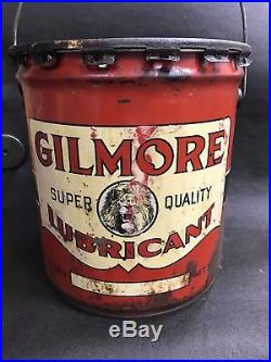 Vintage Oil Can Lion Head Gilmore 5 Gallon RARE! Metal Grease Service Station