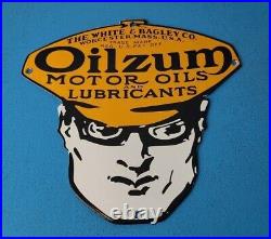 Vintage Oilzum Gasoline Porcelain Gas Motor Oil Lube Service Station Pump Sign