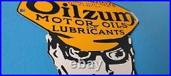 Vintage Oilzum Gasoline Porcelain Gas Motor Oil Lube Service Station Pump Sign