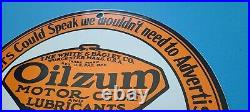 Vintage Oilzum Gasoline Porcelain Gas Oil Service Station Pump Plate Ad Sign