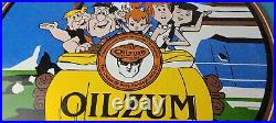 Vintage Oilzum Gasoline Sign Flintstones Cave Man Porcelain Gas Oil Pump Sign