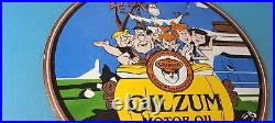 Vintage Oilzum Gasoline Sign Flintstones Cave Man Porcelain Gas Oil Pump Sign