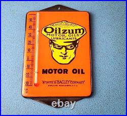 Vintage Oilzum Motor Oil Porcelain Sign Gasoline Pump Ad Sign On Thermometer