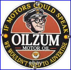 Vintage Oilzum Motor Oil Porcelain Sign Metal White & Bagley USA Gas Station