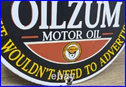 Vintage Oilzum Motor Oil Porcelain Sign Metal White & Bagley USA Gas Station