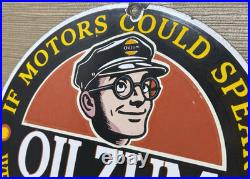 Vintage Oilzum Motor Oil Porcelain Sign Metal White & Bagley USA Gas Station
