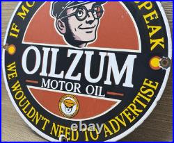 Vintage Oilzum Motor Oil Porcelain Sign Metal White & Bagley USA Gas Station
