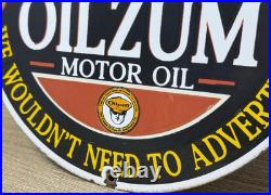 Vintage Oilzum Motor Oil Porcelain Sign Metal White & Bagley USA Gas Station