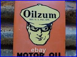 Vintage Oilzum Porcelain Sign 1962 Motor Oil Gas Station Service Garage Man