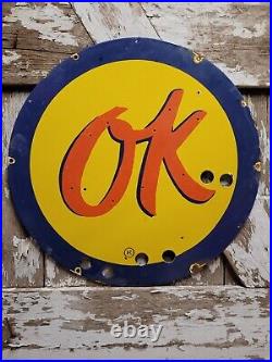 Vintage Ok Porcelain Sign 24 Large Neon Skin Used Car Dealer Gas Sales Service