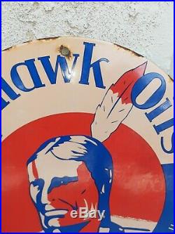 Vintage Old 1951 Mohawk Oils Porcelain Sign Gas Station Sign Indian Chief Rare