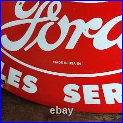 Vintage Old Dated 1959 Ford Tractor Porcelain Sign Farm Equipment 16 1/2 X 11