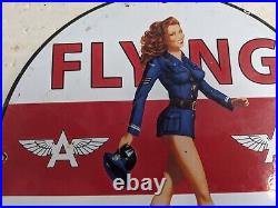 Vintage Old Flying A Gasoline Porcelain Gas Station Motor Oil Pump Sign