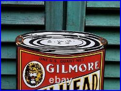 Vintage Old Gilmore Lion Head Motor Oil Can Porcelain Dealer Advertising Sign