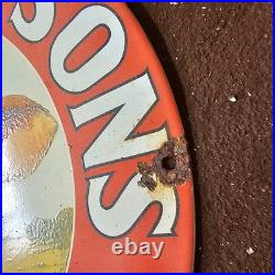 Vintage Old HP Hood Sons Milk Red Co Gasoline Oil Gas Pump Enamel Porcelain Sign